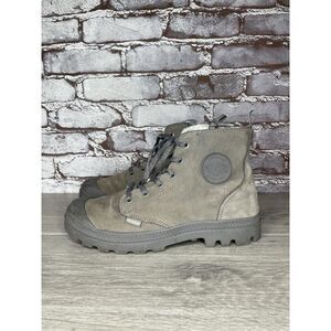 Palladium Pampa Gray Leather Lace Up Lined Combat Boots Women Sz 7.5M US/39EU